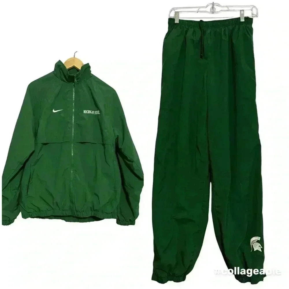 Nike Michigan State University jacket and pants warm-up green men’s size small 